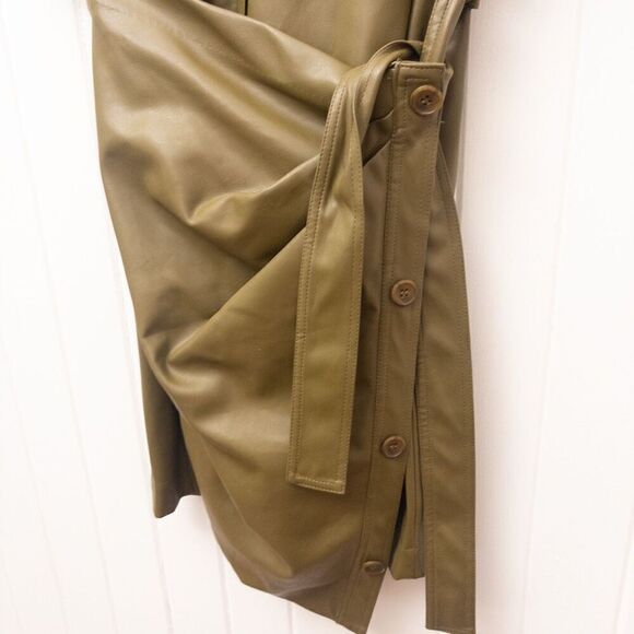 The Frankie Shop Zoeyy Faux Leather Wrap Dress Khaki Green Size Small - Picture 5 of 9